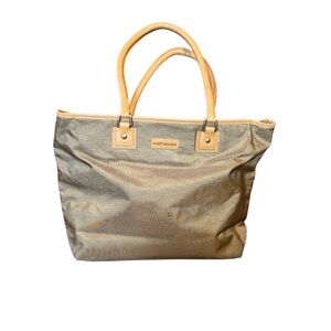 Vintage Hartmann Nylon Tote Bag Champagne Gold Leather Trim
